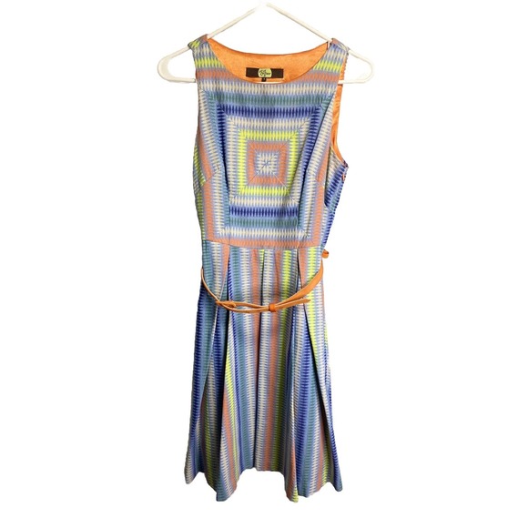 Eva Franco Dresses & Skirts - Eva Franco Womens Colorful Retro Psychedelic Belted Fit And Flare Dress 4